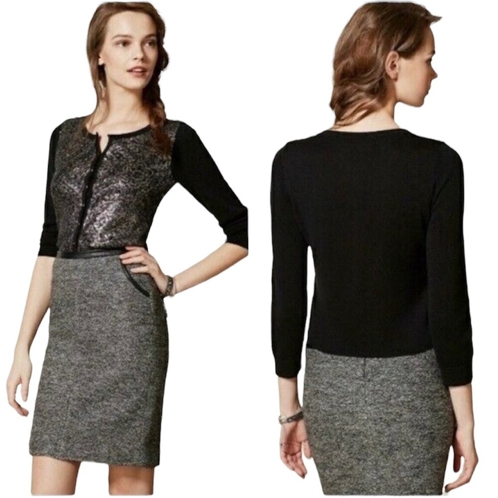 Anthropologie Knitted & Knotted Cardigan Knit Sweater Black Silver Women’s Sz XS